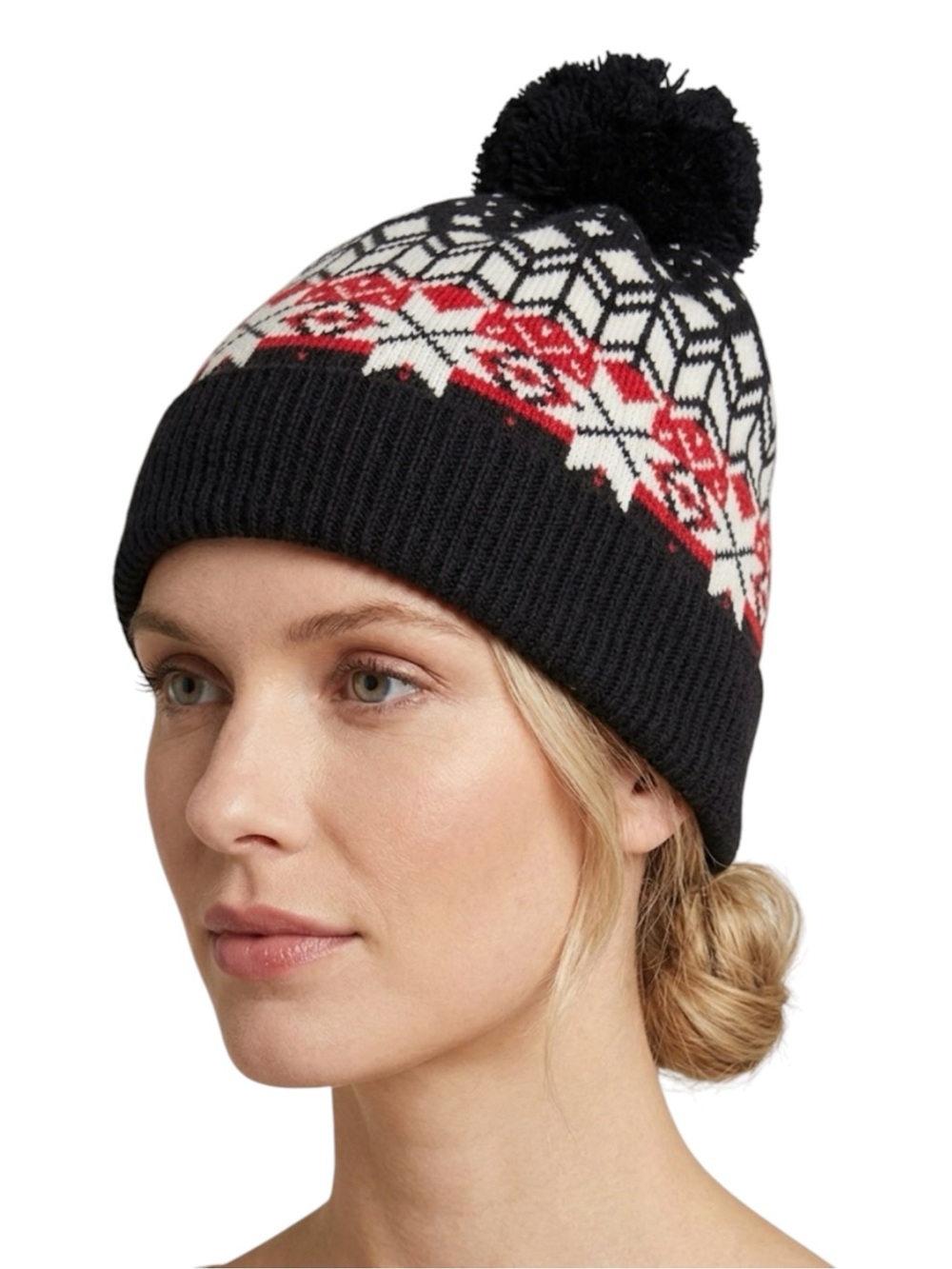 Hanna Andersson 100% Cotton Nordic Black Red White Fair Isle Pom Hat Adult XL